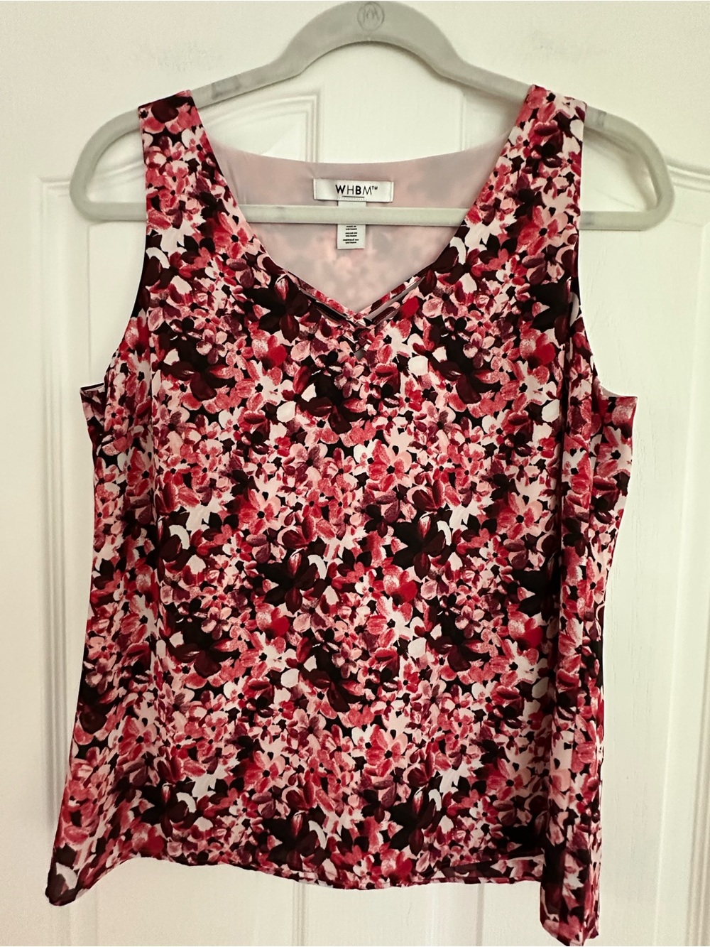 White House Black Market Pink and Red Floral V-Neck Tank